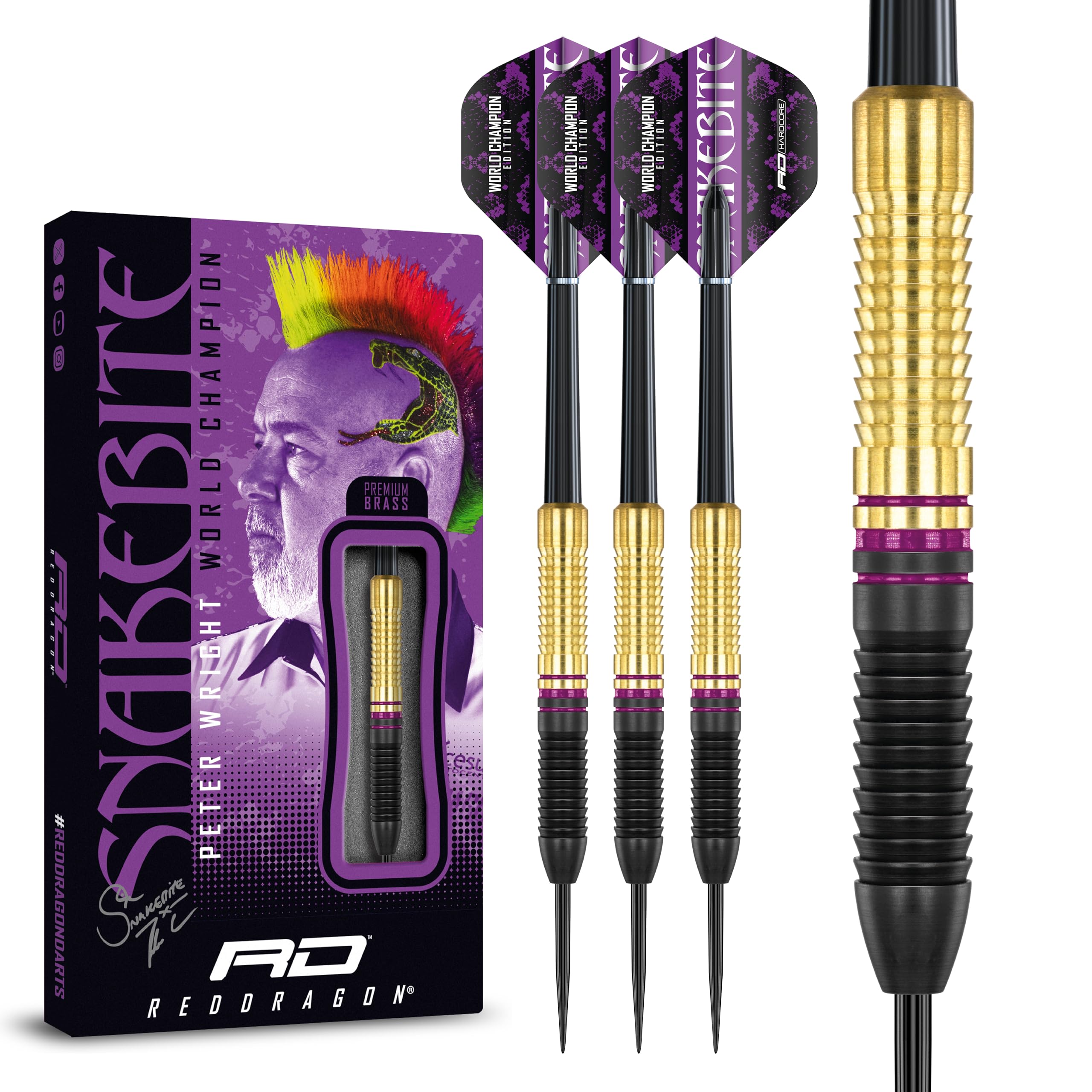RED DRAGON Professional Player Brass Darts Set with Flights and Shafts (Stems) (Snakebite)