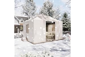 Aoxun 10' x 12' Universal Winter Cover for Hardtop Gazebos,Outdoor Gazebo Cover with Sidewalls and Mesh Windows, All Season Waterproof Enclosed Canopy Covers, Beige(Gazebo not Included)