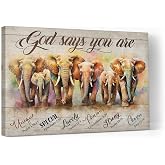 Ooeiiiy Rustic Elephant Canvas Wall Art Christian Wall Decor Inspirational Faith Quote Says You Are Picture Poster Wall Decor Inspirational Bible Verse Prints Painting Framed For Bathroom Office Bedroom 12''X16''