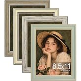 Vittanly 8.5x11 Picture Frames Set of 4, Vintage Photo Frames, Multicolour | Display 6x8 Pictures with Mat or 8.5x11 without Mat, Certificate Frames with Plexiglass, Wall and Tabletop Rustic Home Decor