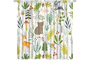 SENRUEGT Kid Forest Animal Curtains,Woodland Animal Cartoon Watercolor Forest Hedgehog Fox Toddler Boys Girls Bedroom Living Room Window Drapes 42x63in