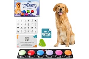 A-URA Dog Buttons for Communication with Mat - Bonus Dog Brush & Ebook – HD Sound Quality Dog Talking Button Set – Non-Slip Back Mat, Dog Buttons Talk for Training, Pet Talking buttons for dog (6pack)