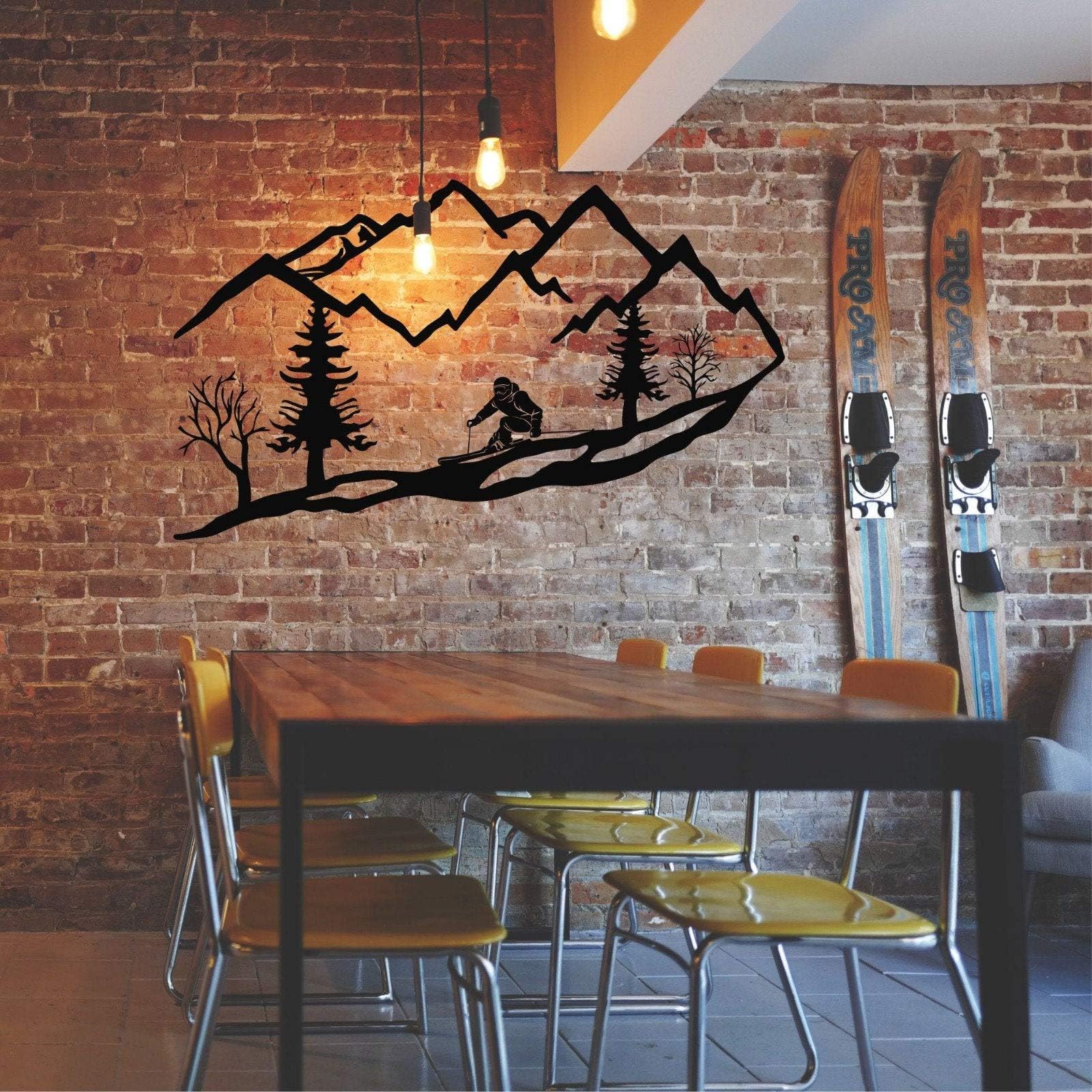 DEKADRON Metal Wall Art Skier Mountain Trees, Metal Wall Decor, Home Decoration Living Room Decoration, Ski Lover Gift (24" W x 12" H / 60x31 cm)