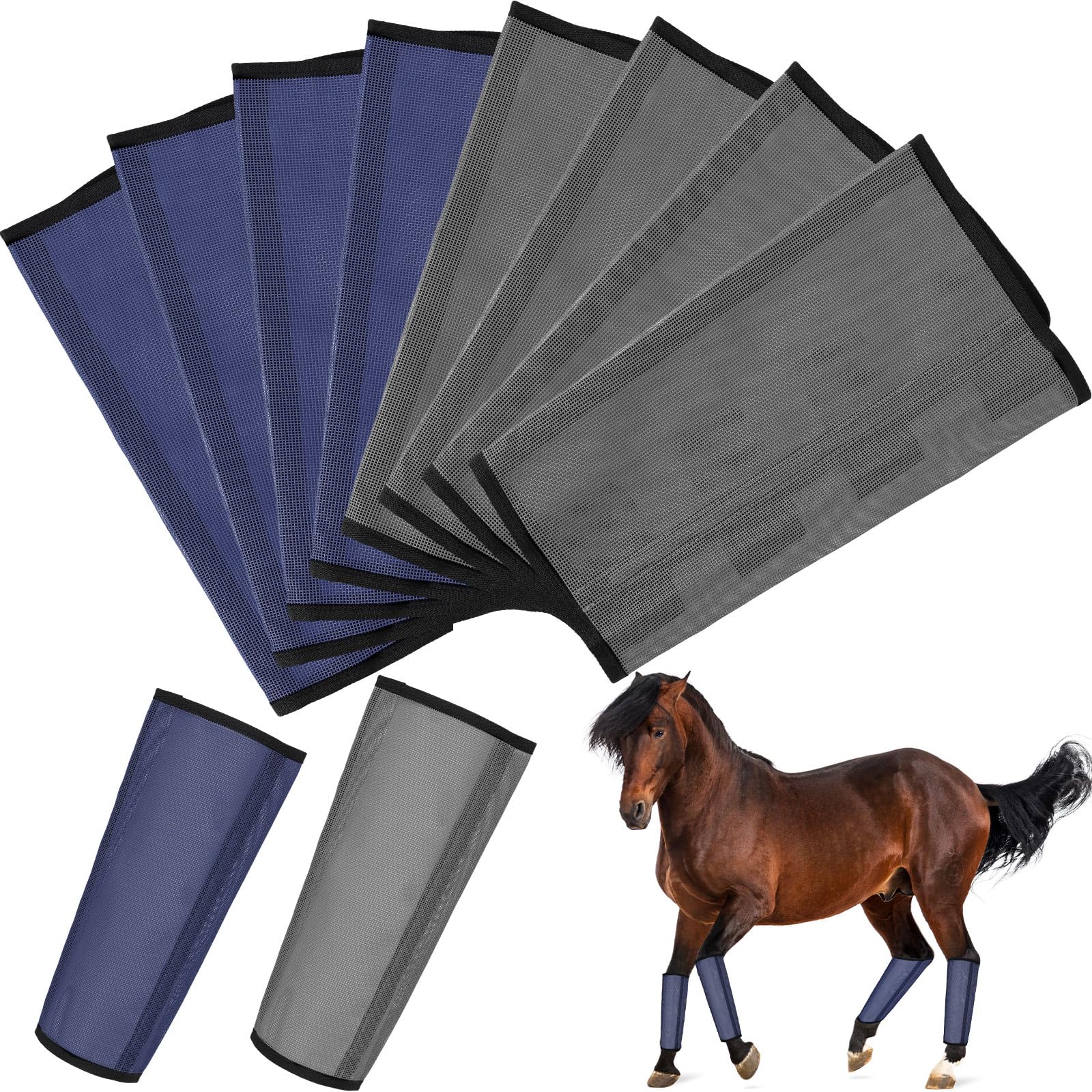 Photo 1 of Bulyoou 8 Pcs Mesh Fly Boots for Horse Breathable Mesh Horse Boots Protective Horse Leg Wraps Horse Leggings for Preventing Flies and Mosquitoes Bites (Black, Dark Grey)