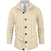 Aimeilgot Mens Fashion Casual Slim Fit Button Down Cable Knitted Stand Collar Cardigan Sweater