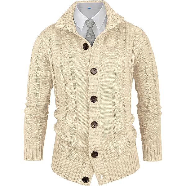 Mens Sweater Men's Shawl Collar Cable Knit Cardigan Sweater
