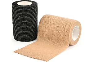 AUPCON Vet Wrap Cohesive Bandages Bulk Self Adhesive Bandage Wrap Self Adherent Wrap Non-Woven for Dogs Pet Animals & Ankle Sprains & Swelling 3 Inch x 5 Yards (2 Pack Black & Beige)