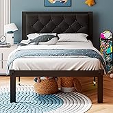 iPormis Twin Size Metal Bed Frame, Faux Leather Platform Bed Frame with Button Tufted Headboard, 12" Underbed Space, Steel Slats Support, Easy Assembly, No Box Spring Needed, Black