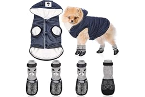 Weewooday Hooded Dog Coat and Dog Cat Boots Shoes Socks Stylish Puppy Clothes Warm Dog Jacket Waterproof Dog Shoes for Small Puppy (Navy Blue, M)