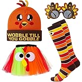 Zhamate 4 Pcs Thanksgiving Turkey Costumes Set Includes Turkey Beanie Tutus Socks Sunglasses for Women Thanksgiving Party Decorations Accessory Cosplay Party