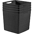 Curver Set of 4 Jute Large Cube Decorative Plastic Organization and Storage Baskets, Perfect Bins for Home Office, Closet Shelves, Kitchen Pantry and All Bedroom Essentials, Black