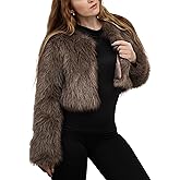 JUJIAYOUPIN Womens Faux Fur Coat Long Sleeve Cropped Jacket Fluffy Winter Shaggy Warm Cardigan Outerwear