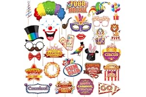 Carnival Photo Booth Props, Kaluofan 30PCS Carnival Decorations, Circus Photo Booth Props, Clown Photography Props, Funny Cir