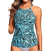 Women Tankini Swim Top Only - High Neck Bathing Suit Tops Tummy Control Tank Top No Bottom