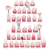 36Pcs Valentine's Day Bud Vases Set Small Vintage Glass Bottles Pink Bud Vases in Bulk Multiple Shape Cute Glass Vases for Rustic Wedding Centerpieces Table Decorations and Home Decor(Pink)