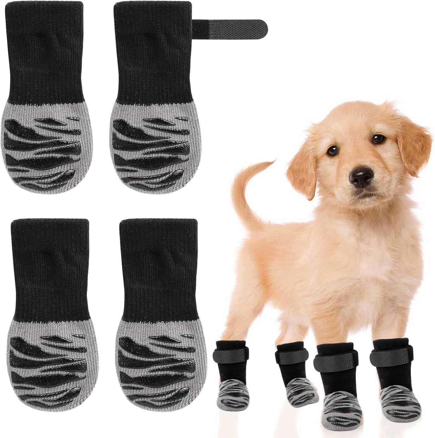 Mayoii 3 Pairs Dog Anti Slip Socks, Paw Protector With Adjustable Strap Boots, Indoor Outdoor Hardwood Floor Walking (S)