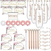 HyDren 35 Pcs Bridesmaid Proposal Gifts Maid of Honor Gift Include Champagne Flutes Makeup Bags Invited Cards Hair Scrunchies Bracelets Diamond Pens for Wedding Bachelorette(Cute Style,Pink)