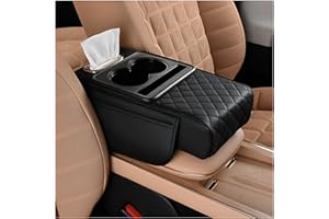 Zpana Car Center Console Armrest Pillow, Memory Foam Leather 4 in 1 Vehicle Arm Rest Cover with Tissue Box 2 Side Storage Bag Cup & Phone Holder, Auto Armrest Cushion, Universal Fit (Black)
