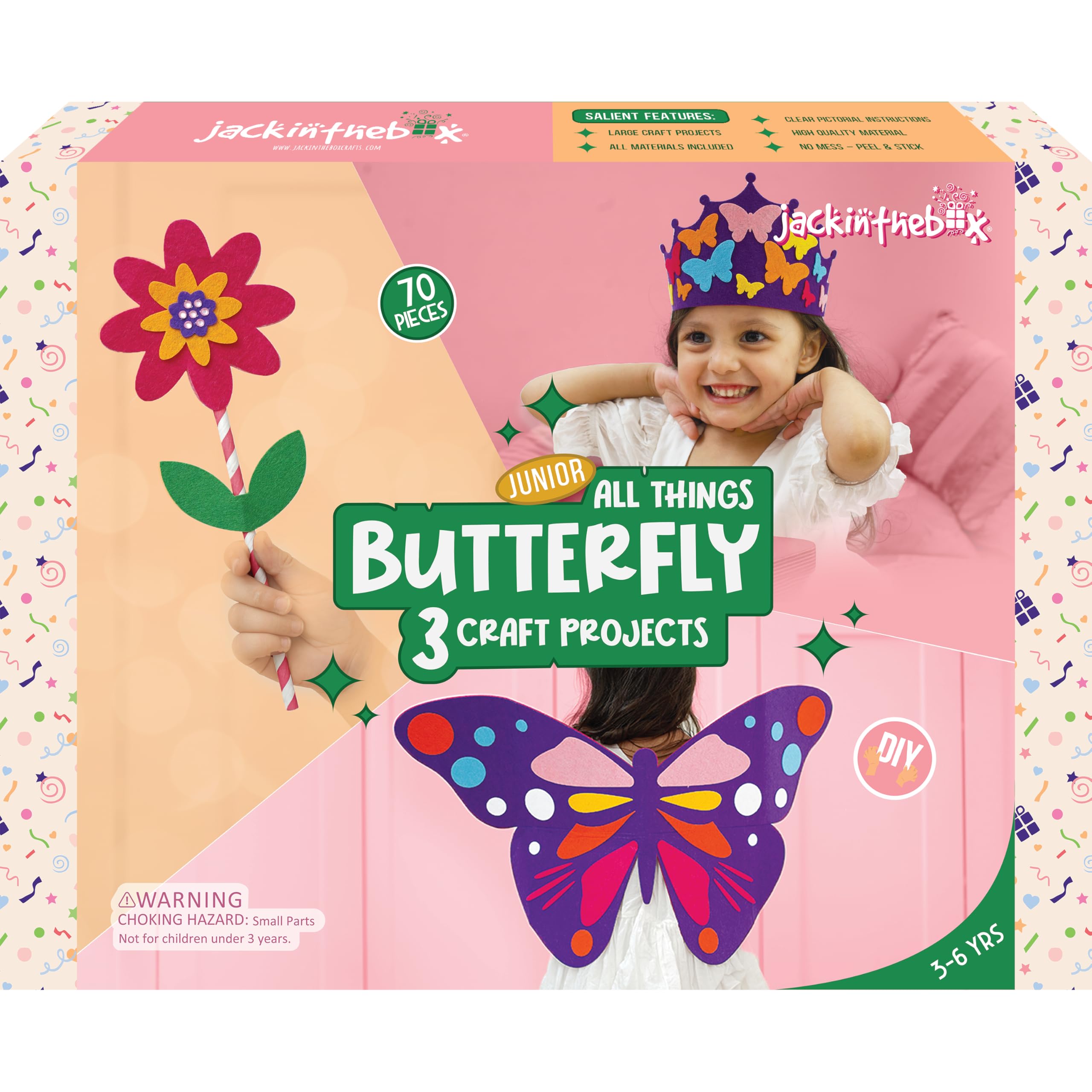 jackinthebox Butterflies Craft kit for 3 to 5 Year olds | 3 Craft Projects | Great Gift for Girls Ages 3,4,5 Years