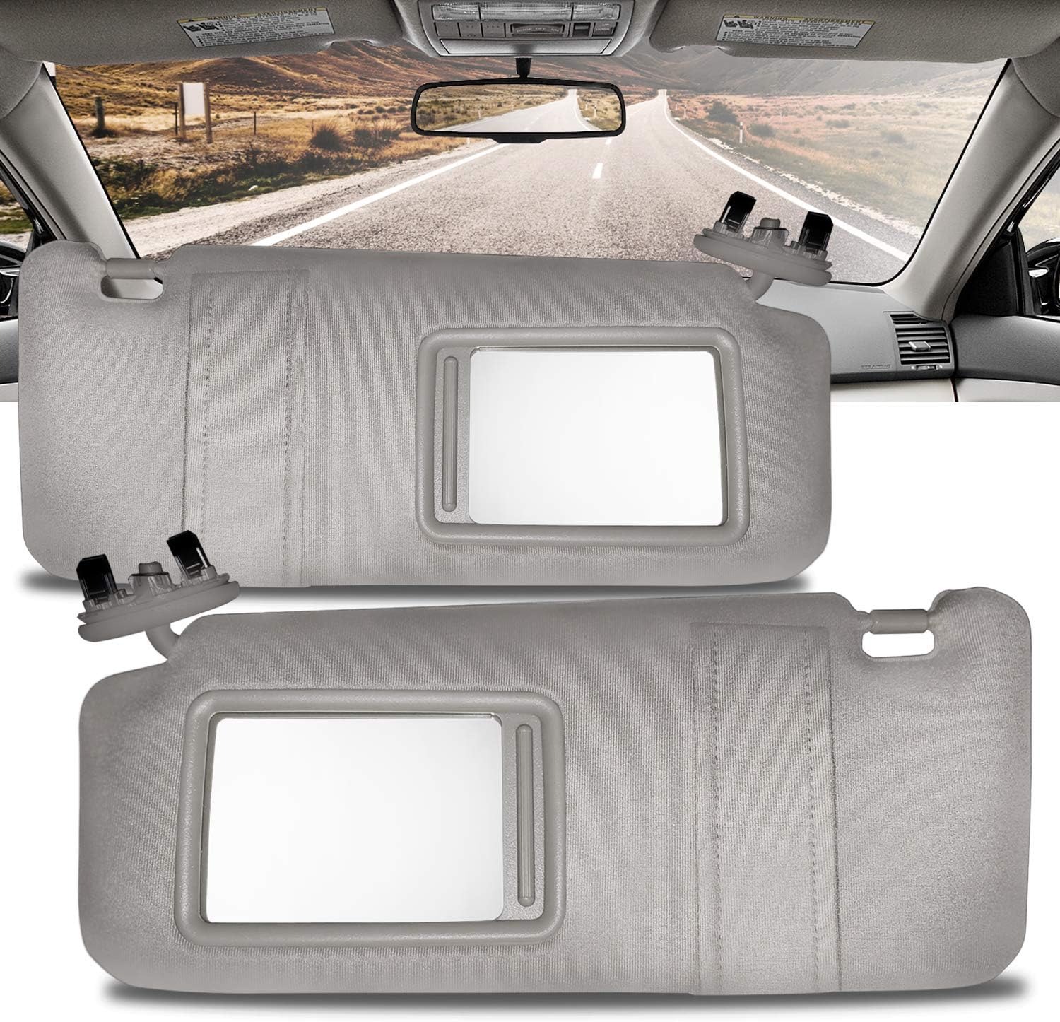 Make Auto Parts Manufacturing Set of 2 Left or Driver and Right or Passenger Side Gray Windshield Sun Visors for Toyota Camry Without Sunroof and Light 2007 2008 2009 2010 2011