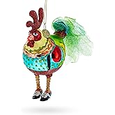 Rooster Wearing Shoes Blown Glass Christmas Ornament