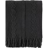 BATTILO HOME Black Throw Blanket with Fringe, Bed Throws for Home Decor, Decorative Black Knit Throw for Couch Sofa, 50"x60"