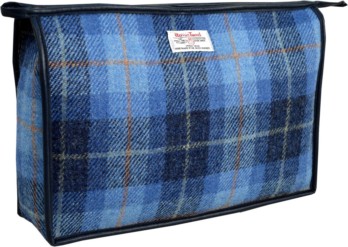 Vagabond Bags Harris Tweed Check Giant Holdall Toiletry Bag, 34 cm, Mid Blue