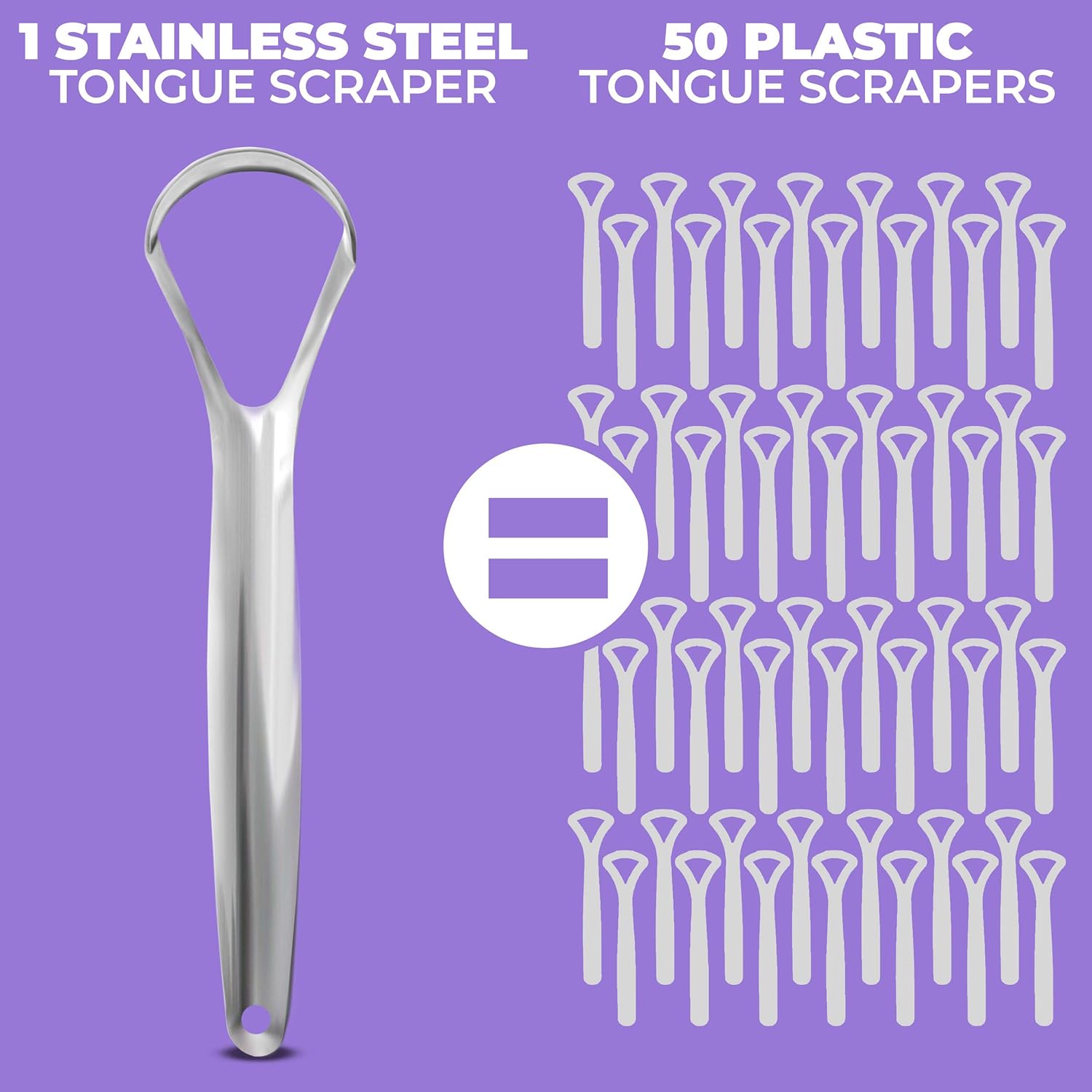 Tongue Scraper (2 Pack), Reduce Bad Breath (Medical Grade), Stainless Steel Tongue Cleaners, 100% BPA Free Metal Tongue Scrapers Fresher Breath in Seconds : Beauty