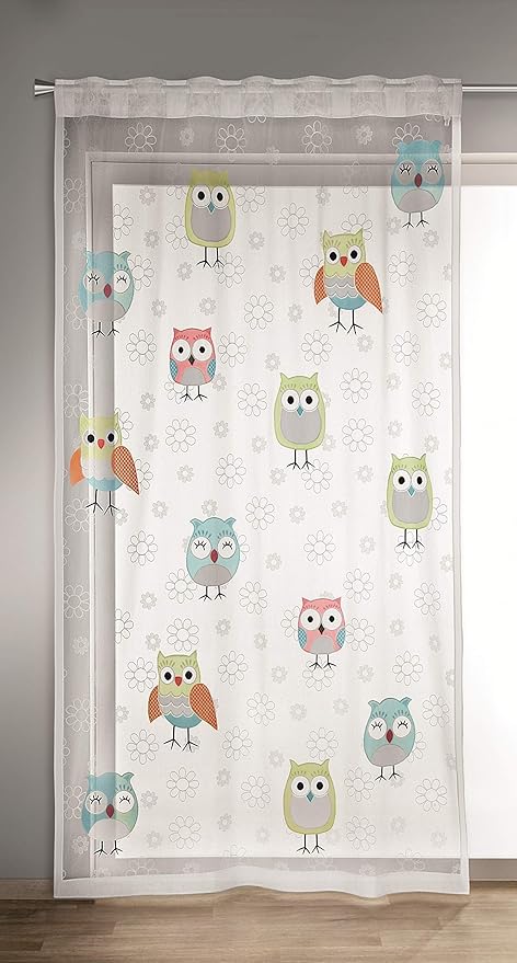 Clever-Kauf-24 Fertigschal Eule Blume | BxH 140x245cm | mit verdeckten Schlaufen | fürs Kinderzimmer |