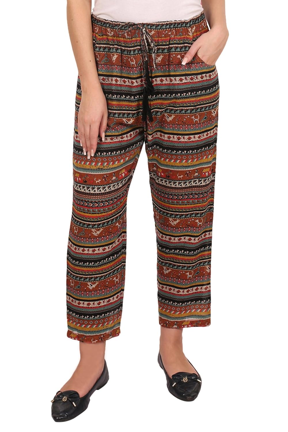 9teenagain women's rayon printed nightwear pajama(multicolor)