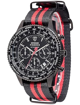 DETOMASO Mens DT1070-C FIRENZE STRIPES Chronograph Trend Schwarz/mehrfarbig Analog Display Japanese Quartz Black Watch