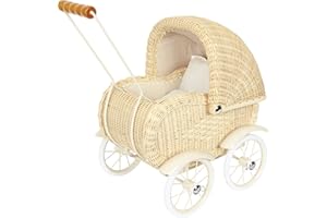 Baby Doll Stroller by Small Foot – Vintage Wicker Rolling Carriage Pram – Classic Doll Buggy – Pretend Play Toy Develops Kids Nurturing, Imaginative & Creative Play – Ages 3+ Years, Multicolor