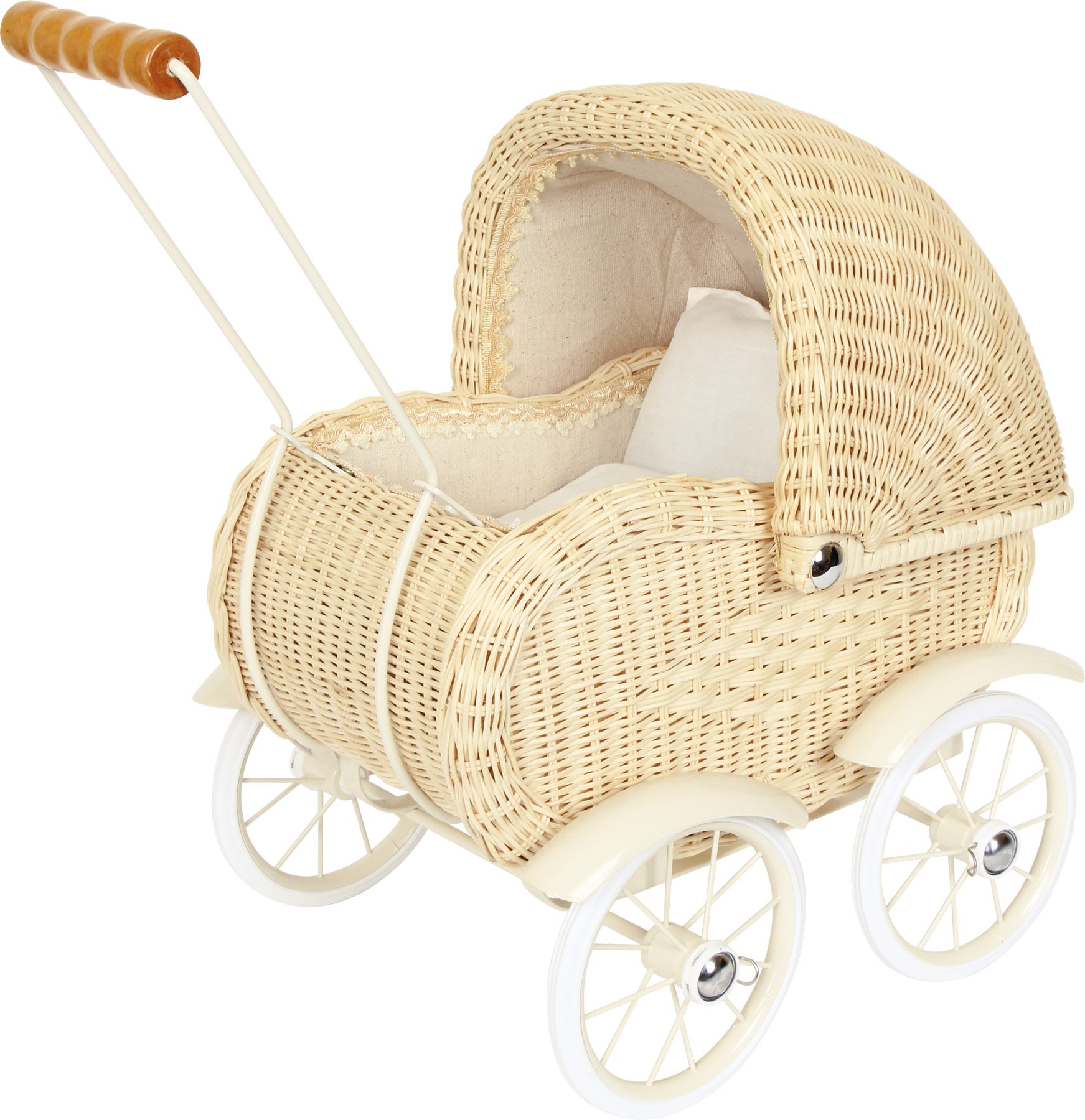 small foot 8750 Doll's pram wicker work, with convertible top and line set from 3 years