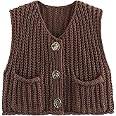 Flygo Womens Sleeveless Sweater Vest 2025 Fall Sweaters Loose Crop Knit Top Chunky Crochet Button Cardigan Sweaters