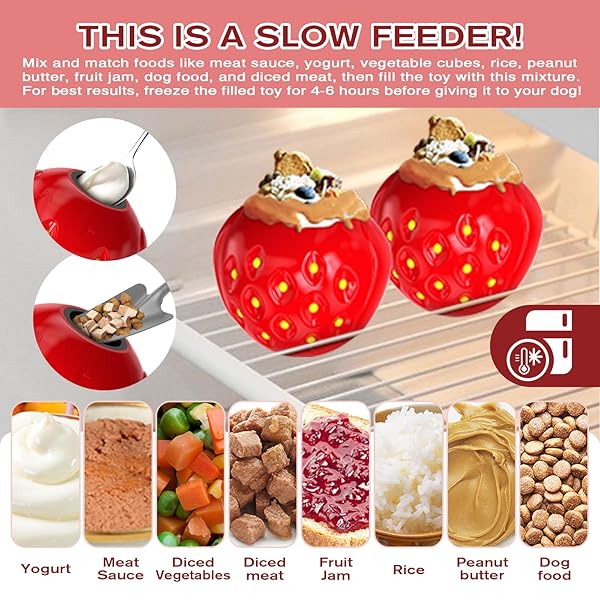 VEPOUYU DOG TOYS FOR AGGRESSIVE CHEWERS – TREAT-FILLING TOUGH DOG CHEW TOY STRAWBERRY, DURABLE DOG TOYS FOR LARGE, MEDIUM, AND SMALL DOGS, PUPPY TOYS, ANXIETY RELIEF TOYS FOR DOGS