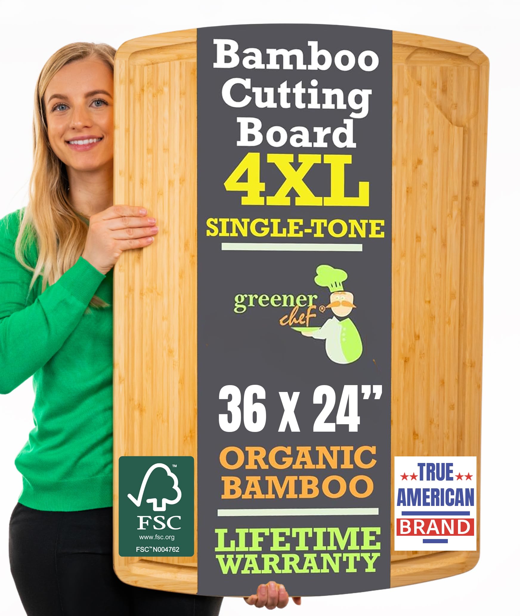 Photo 1 of 4XL Bamboo Butcher Block Cutting Board - Extra Large Cutting Boards for Kitchen 36 x 24 - Wood Countertop 24 x 36 Cutting Board - Single Tone
