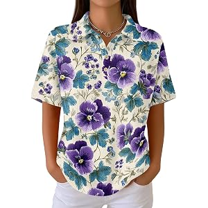 Polo Shirts for Women Golf Button Summer Short Sleeve Beach Vacation Floral Tops