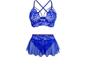GIEAUAU Sexy Lingerie for Women Naughty 3 Piece Bralette, Mini Skirt with G-String Crotchless Lingerie Set