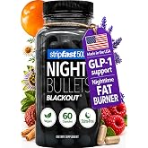 Night Bullets Weight Loss Pills for Women &amp; Men, Stim-Free Nighttime Fat Burner, GLP-1 Support, Appetite Suppressant, Diet Pills with Ashwagandha &amp; CLA, 60 Capsules