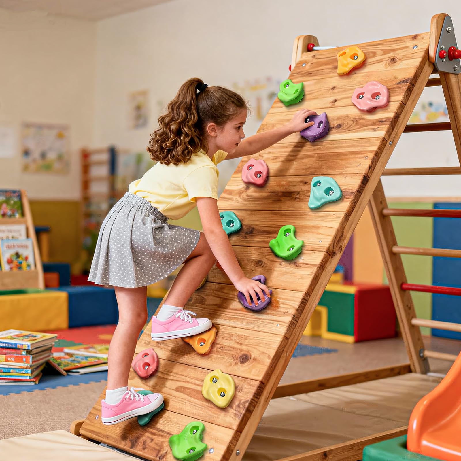 TOPNEW 18PCS Climbing Holds for Kids, Rock Wall Climbing Kit with Hardware for Indoor and Outdoor Climbing Wall, Soft Color