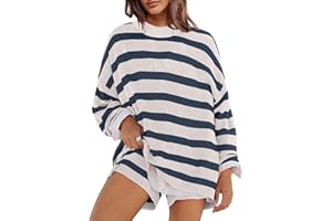 Panadila Womens Striped Sweater Set Oversized Lounge Sets Matching Pajamas Long Sleeve Sweater Top and Shorts