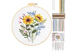 JSRQT Full Range Embroidery Starter Kit, Embroidery Kit for Beginner Adults, Stamped Design Cross Stitch Kit with Flower Patt