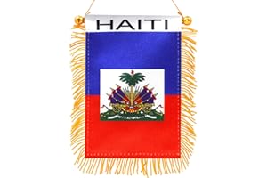 Anley 4 X 6 Inch Haiti Fringy Window Hanging Flag - Mini Flag Banner & Car Rearview Mirror Décor - Fringed & Double Sided - H