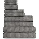 Cozy Earth Complete Waffle Bath Bundle - 60% Cotton 40% Viscose from Bamboo - Quick Dry & Ultra-Soft Waffle Weave Bath Towels - 4 Washcloths, 2 Hand Towels, 2 Bath Towels, 2 Bath Sheets, Charcoal