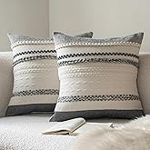 Cethom Boho Throw Pillow Covers 20x20 Inch Set of 2, Black Textured Decorative Couch Pillow Cases for Farmhouse Home Decor, Accent Cushion Cover for Sofa, Bed, Living Room, Bedroom