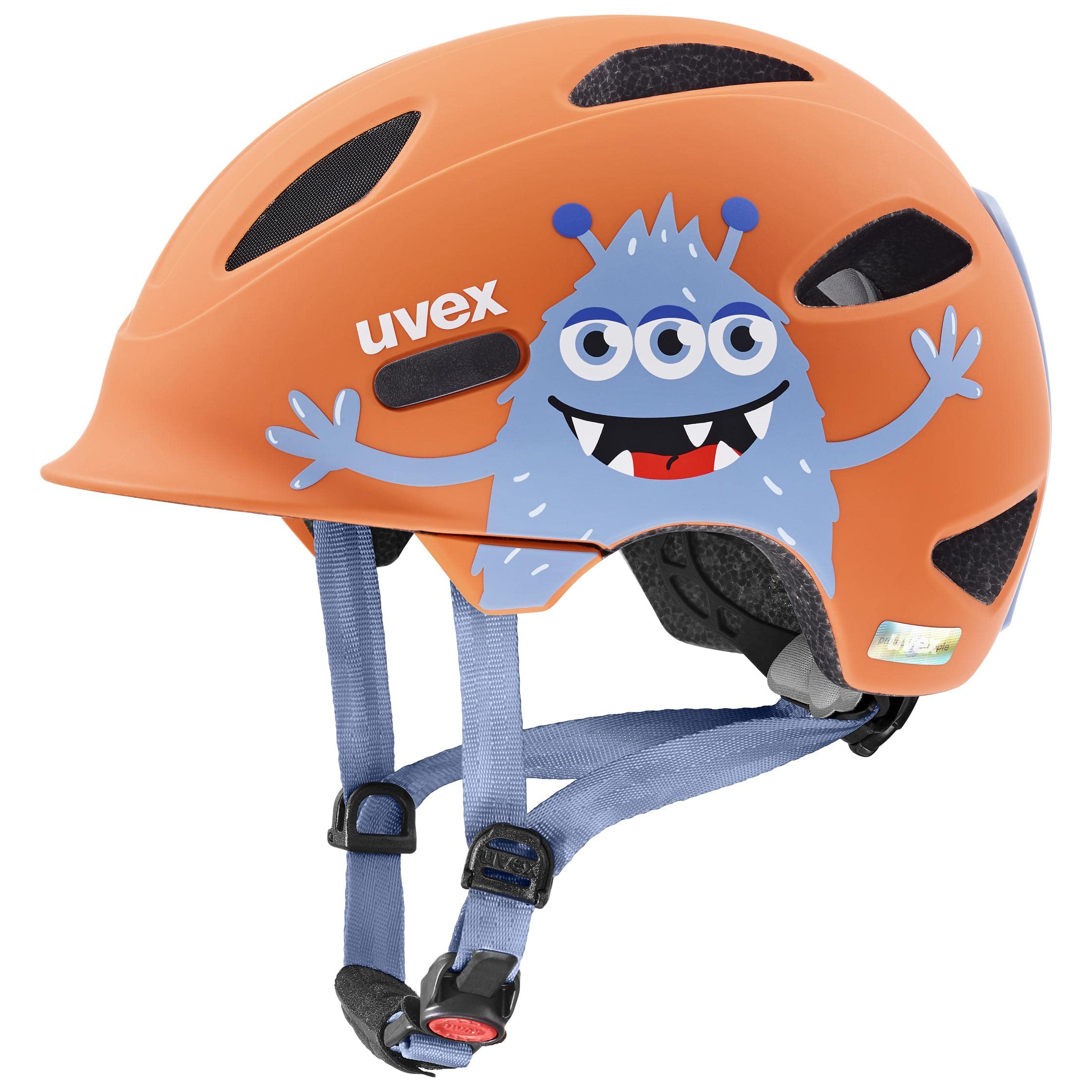 uvex oyo style - lightweight kids bike helmet - extra protection around the temples - individual fit - monster papaya matt - 45-50 cm