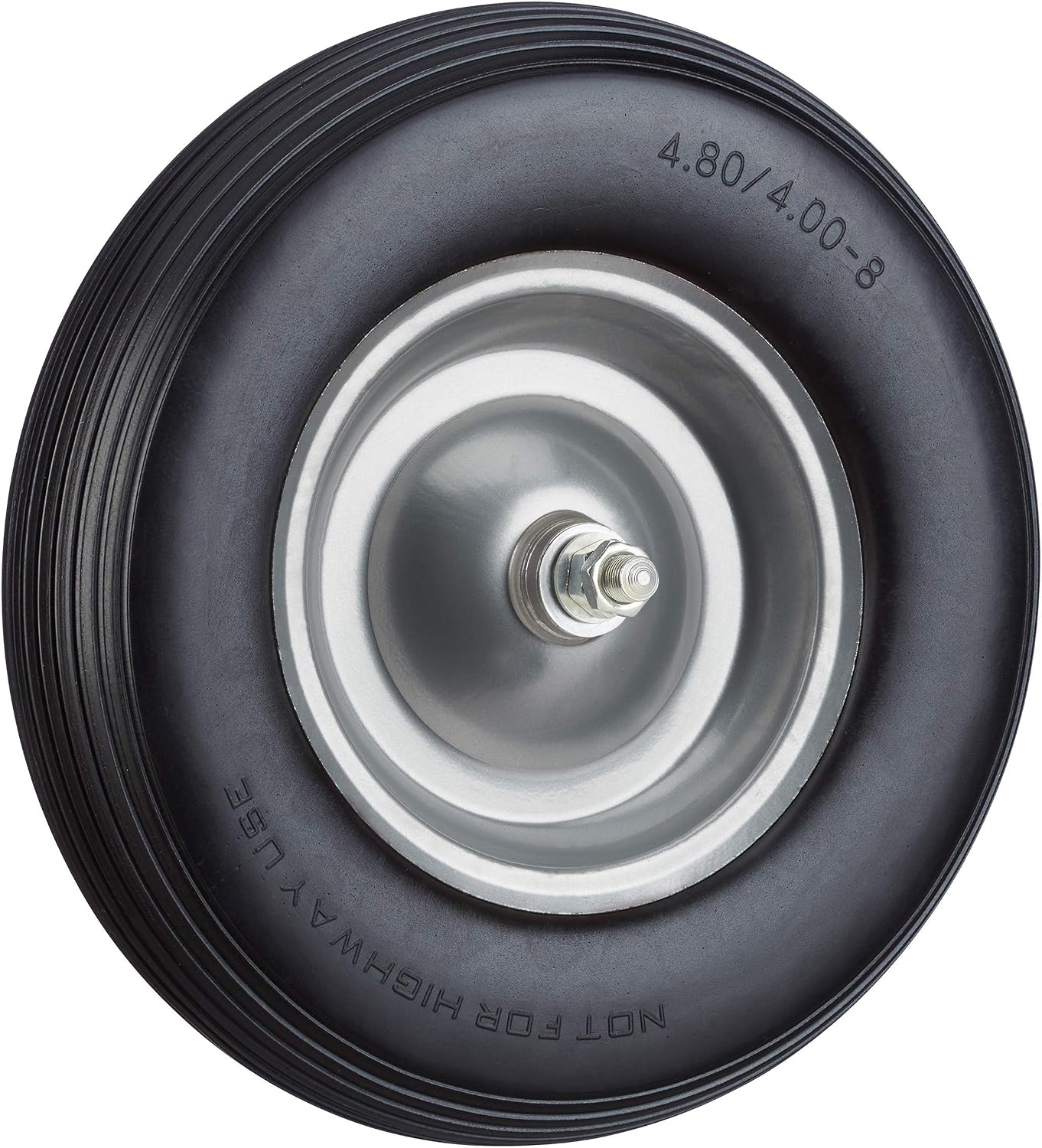 Relaxdays Solid Rubber Wheelbarrow Tyre with Axle, 4.80 4.00-8 Spare Tire, 100 kg Capacity, Flat-Free, Black-Grey
