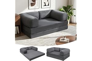 COMAX Futon Sofa Bed, 4-in-1 Floor Foldable Sofa Couch Queen with L-Shaped Armrests, Convertible Folding Chair Bed Sleeper Mattress Fold Out Comfy Lounge for Living Room Bedroom, Grey