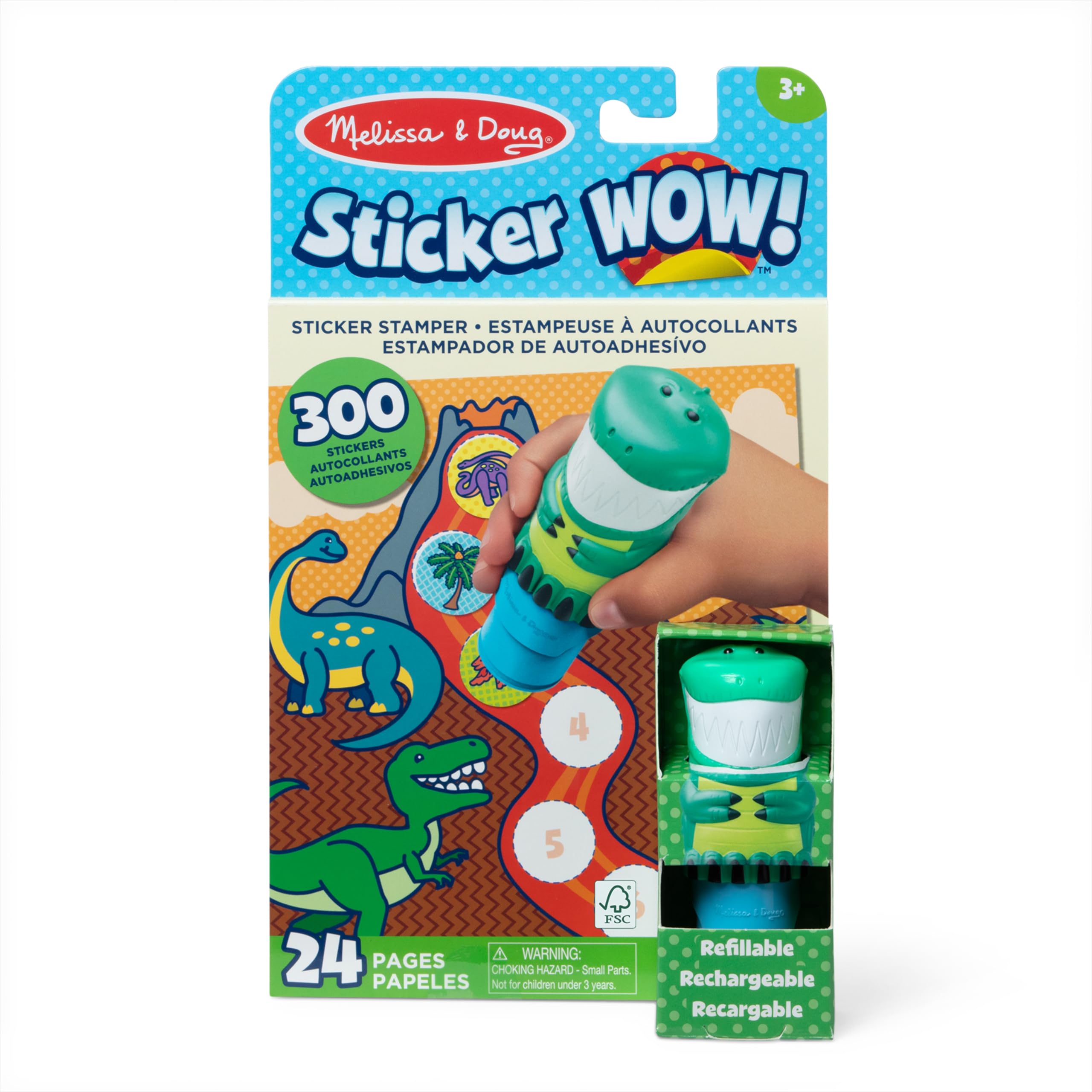 Photo 1 of Melissa & Doug Sticker Wow!™ 24-Page Activity Pad and Sticker Stamper, 300 Stickers, Arts and Crafts Fidget Toy Collectible Character – Dinosaur Creative Play Travel Toy for Girls and Boys 3+,