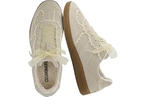 CUSHIONAIRE Belinda Women’s Lace Detail Casual Sneakers – Elegant Ribbon Lace-Up Shoes with Memory Foam